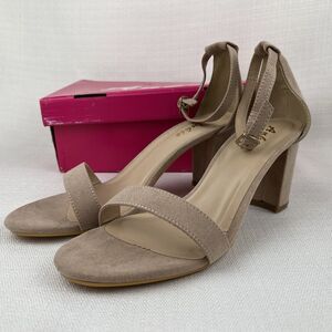 Ankis Women’s Open Toe Ankle Ng Sandal Nude‎ Numeric 8 Suede Chunky Heel New!